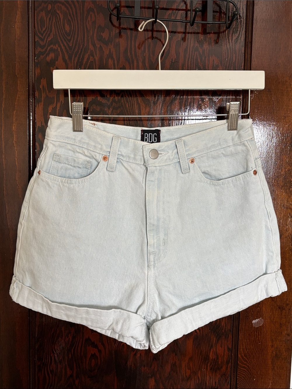 BDG Mom High Rise Light-wash Rolled Hem Denim Shorts Summer Classic Casual